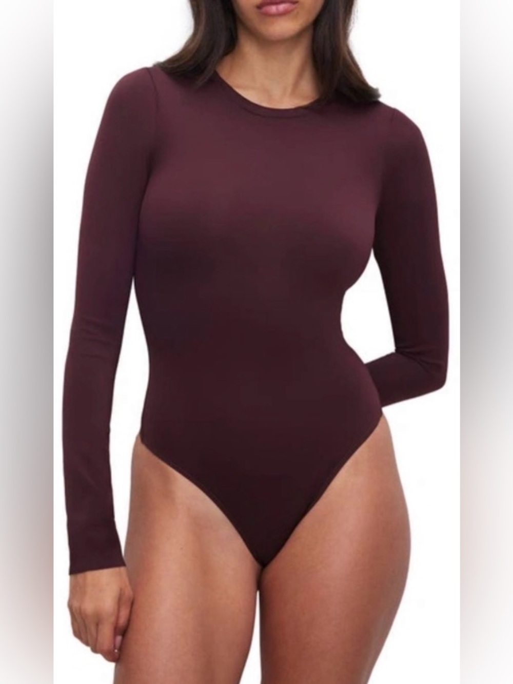 GOOD AMERICAN Women’s long sleeve crewneck body suit in Malbec color. Size XL